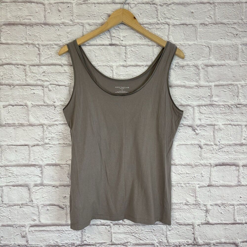 Ann Taylor Women’s Large Shirt Tank Top Casual Satin Hem Neutral Casual Preppy